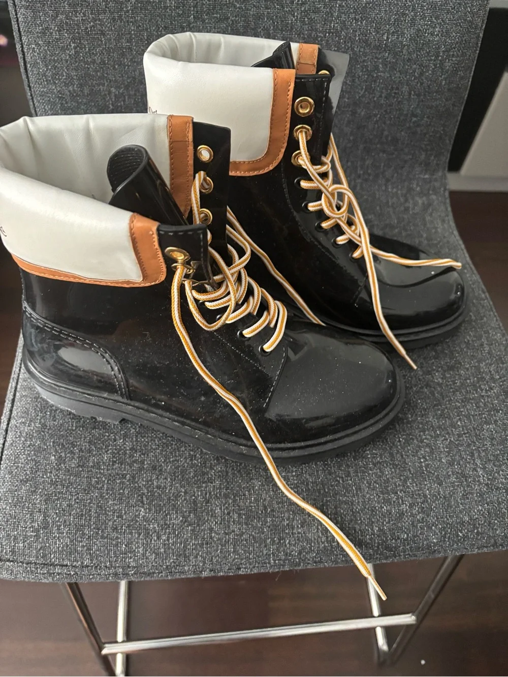 See By Chloe Black, White and Tan Lace-Up Boots